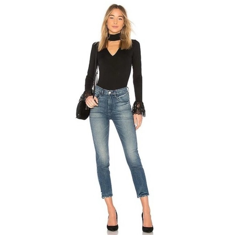 Cinq A Sept Choker Elara Lace Cuffs Long Bell Sleeves Bodysuit Black Women's XS